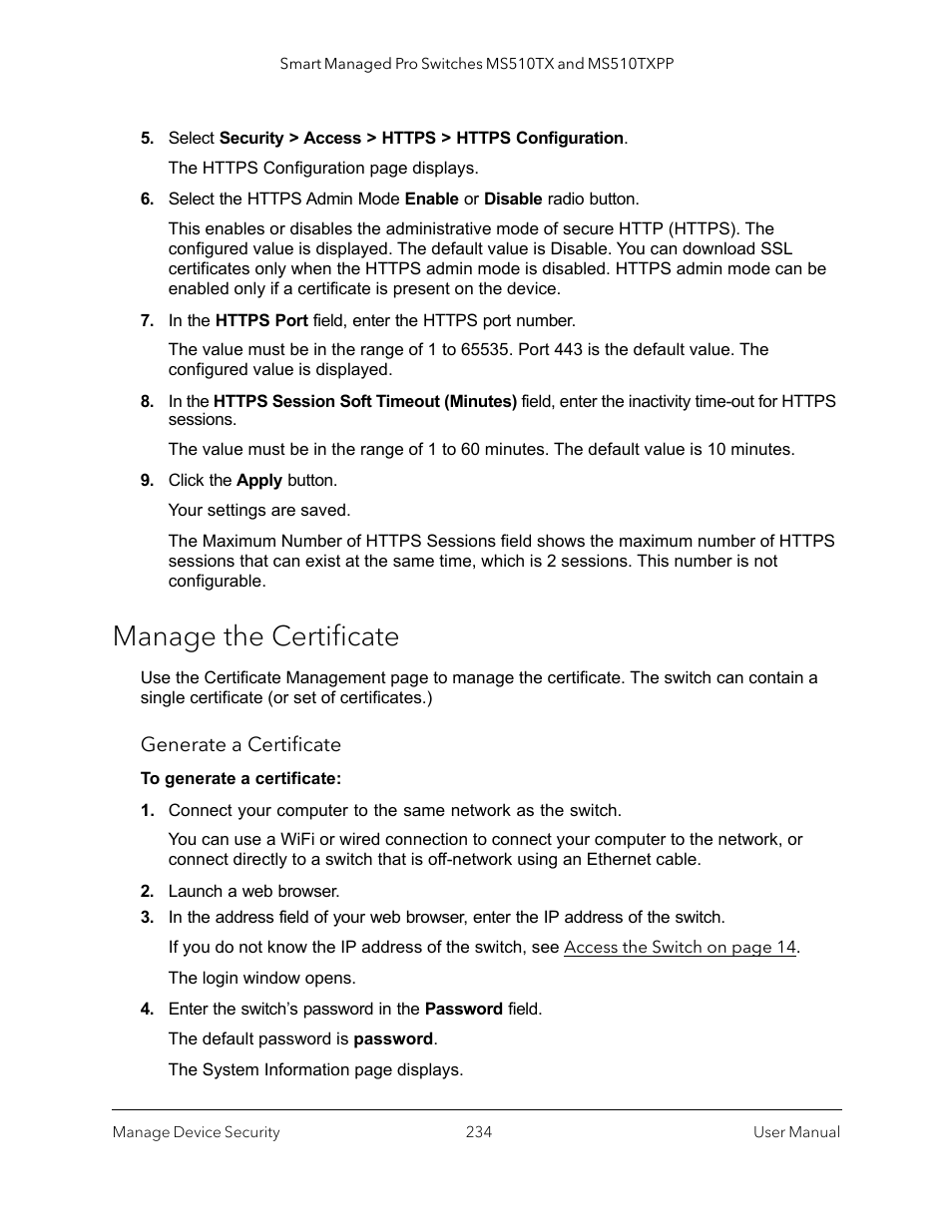 Manage the certificate | NETGEAR MS510TXPP 8 Port Gigabit PoE Managed Switch User Manual | Page 234 / 355