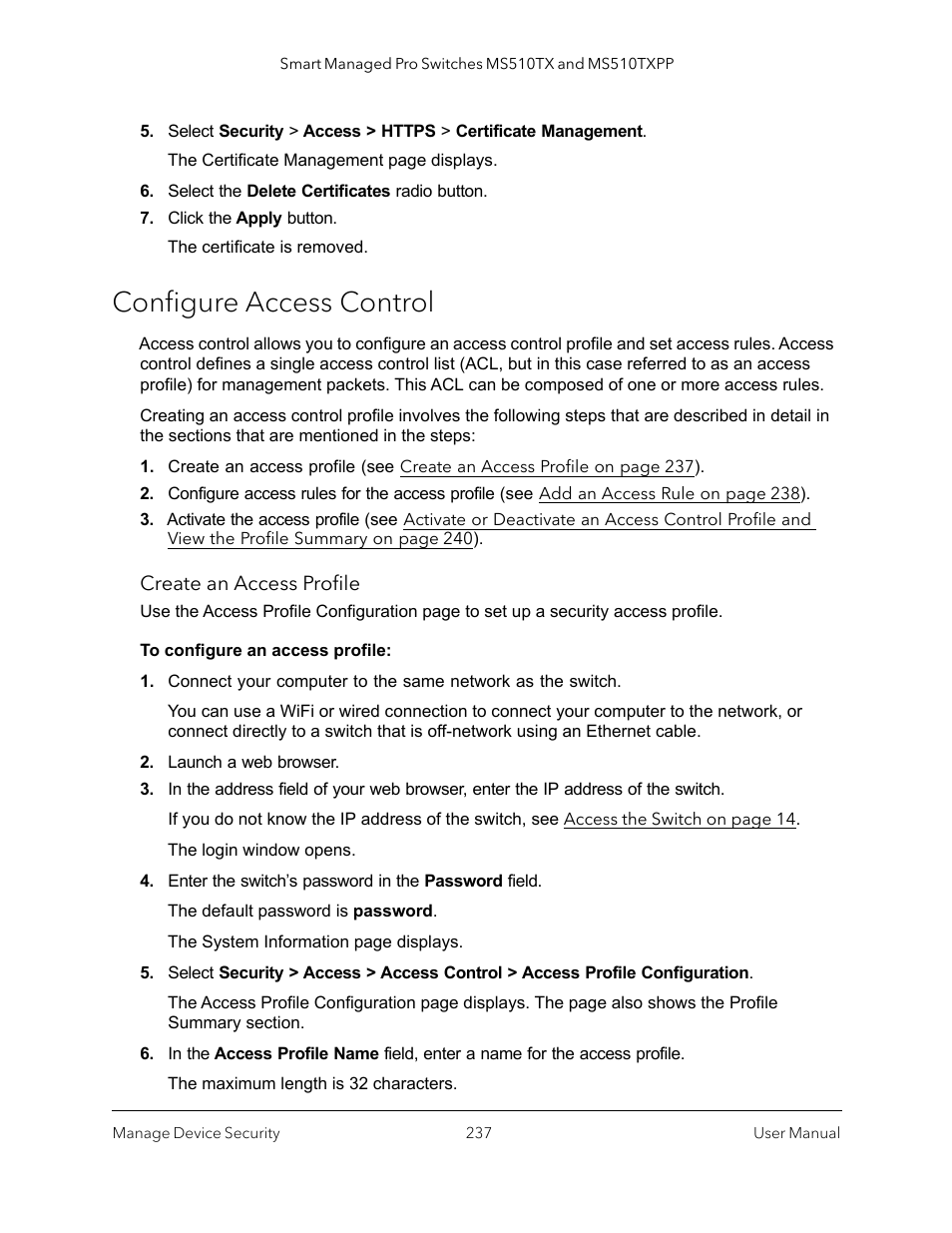 Configure access control | NETGEAR MS510TXPP 8 Port Gigabit PoE Managed Switch User Manual | Page 237 / 355