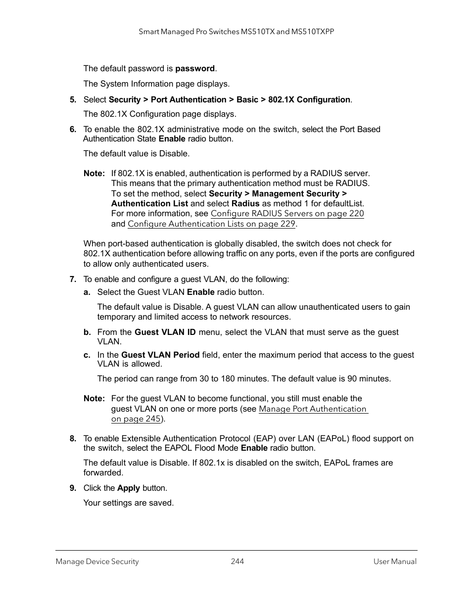 NETGEAR MS510TXPP 8 Port Gigabit PoE Managed Switch User Manual | Page 244 / 355