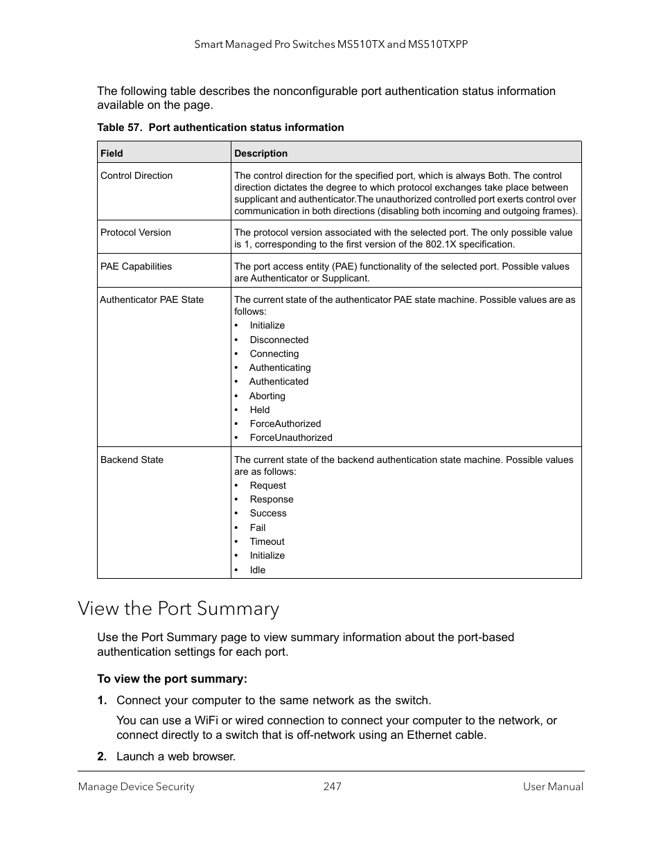 View the port summary | NETGEAR MS510TXPP 8 Port Gigabit PoE Managed Switch User Manual | Page 247 / 355