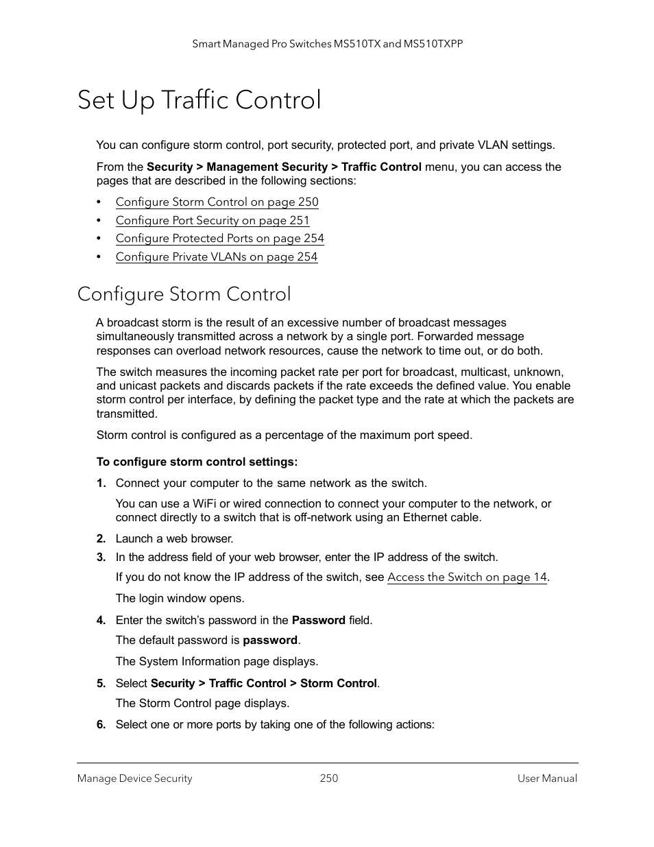 Set up traffic control, Configure storm control | NETGEAR MS510TXPP 8 Port Gigabit PoE Managed Switch User Manual | Page 250 / 355