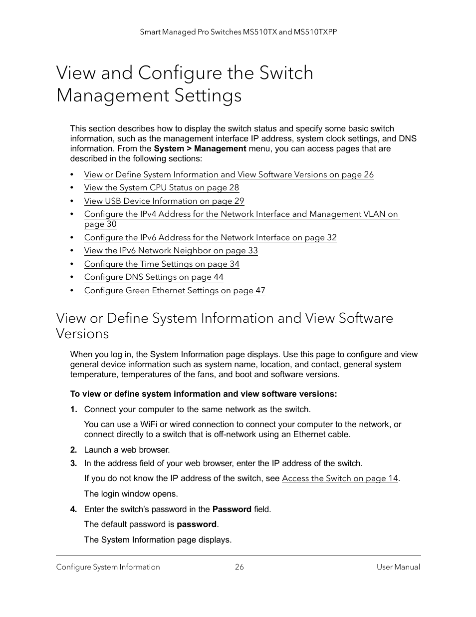 View and configure the switch management settings | NETGEAR MS510TXPP 8 Port Gigabit PoE Managed Switch User Manual | Page 26 / 355