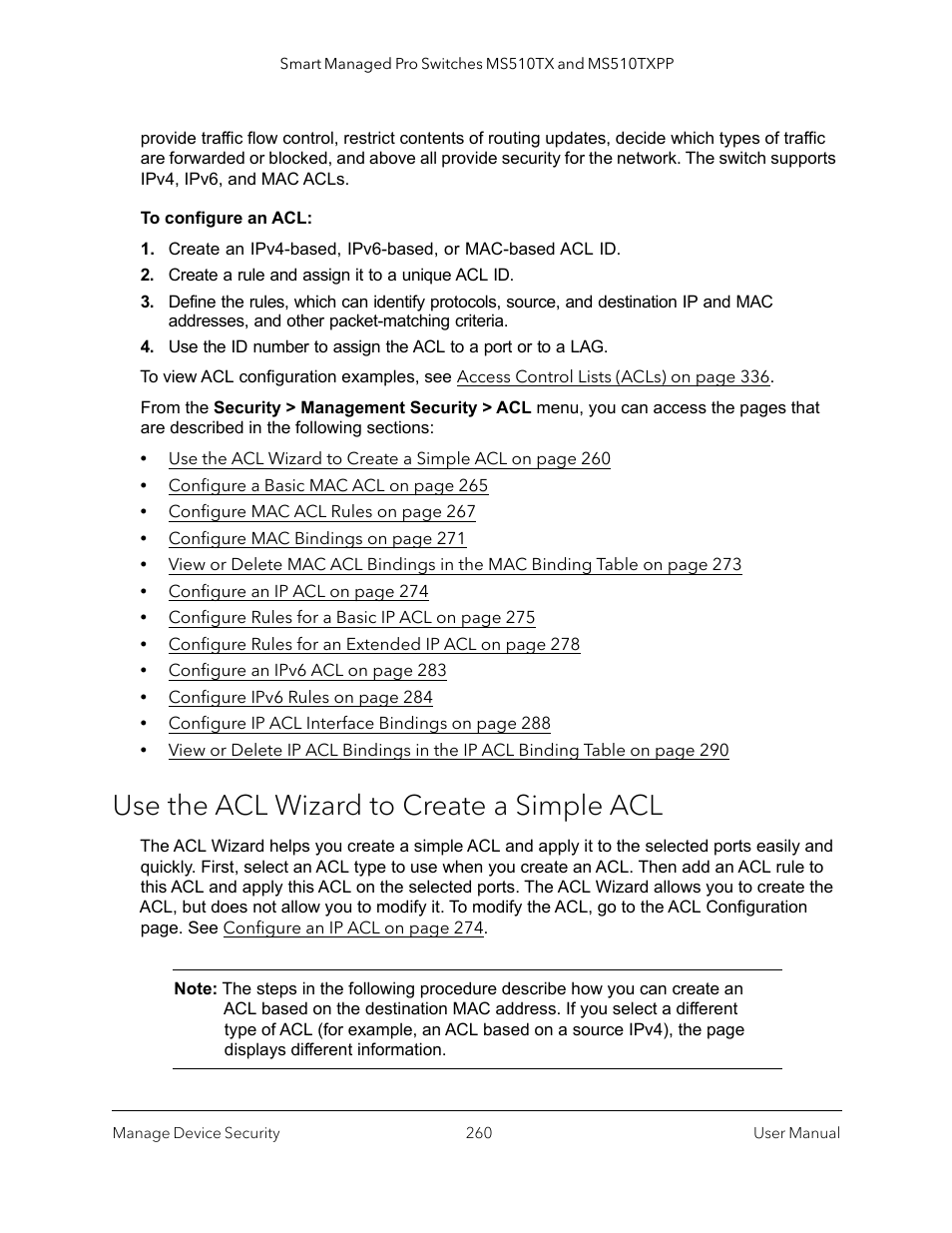 Use the acl wizard to create a simple acl | NETGEAR MS510TXPP 8 Port Gigabit PoE Managed Switch User Manual | Page 260 / 355