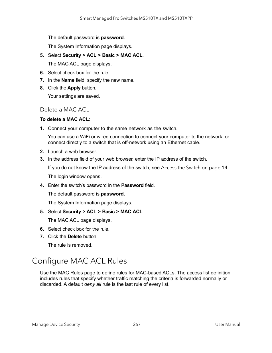 Configure mac acl rules | NETGEAR MS510TXPP 8 Port Gigabit PoE Managed Switch User Manual | Page 267 / 355