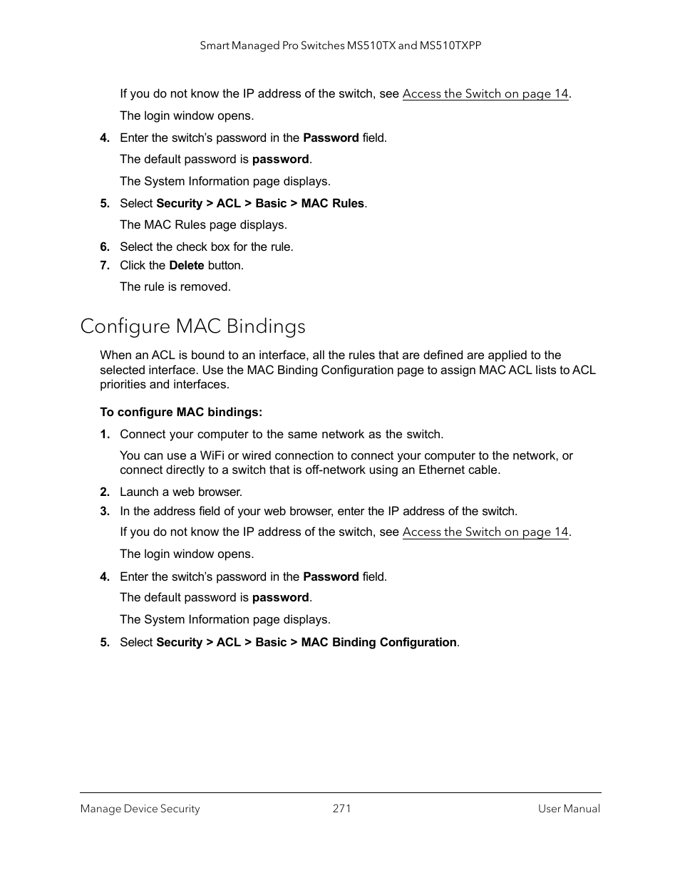 Configure mac bindings | NETGEAR MS510TXPP 8 Port Gigabit PoE Managed Switch User Manual | Page 271 / 355