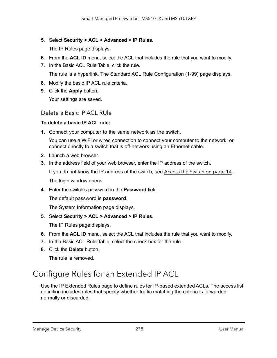 Configure rules for an extended ip acl | NETGEAR MS510TXPP 8 Port Gigabit PoE Managed Switch User Manual | Page 278 / 355