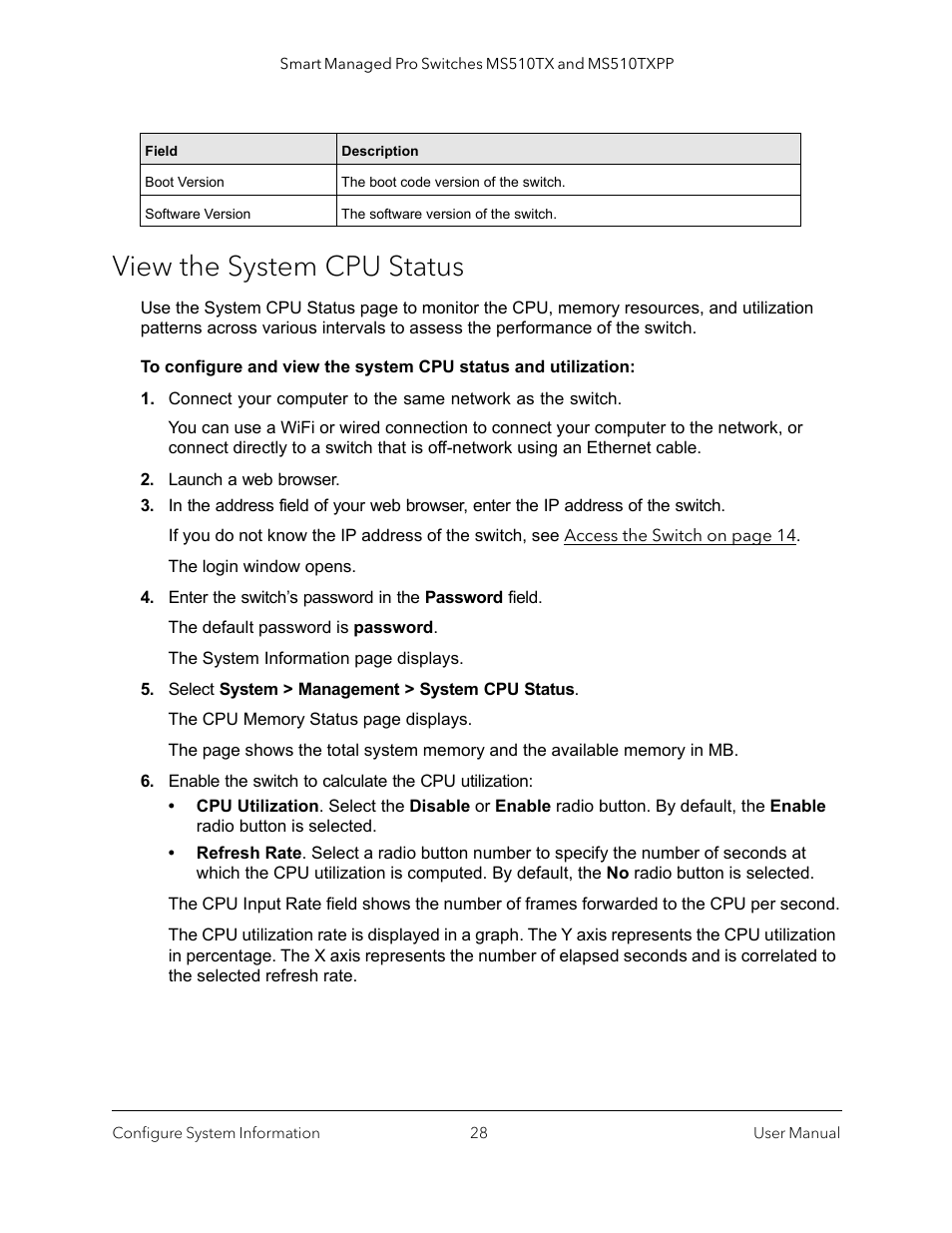 View the system cpu status | NETGEAR MS510TXPP 8 Port Gigabit PoE Managed Switch User Manual | Page 28 / 355