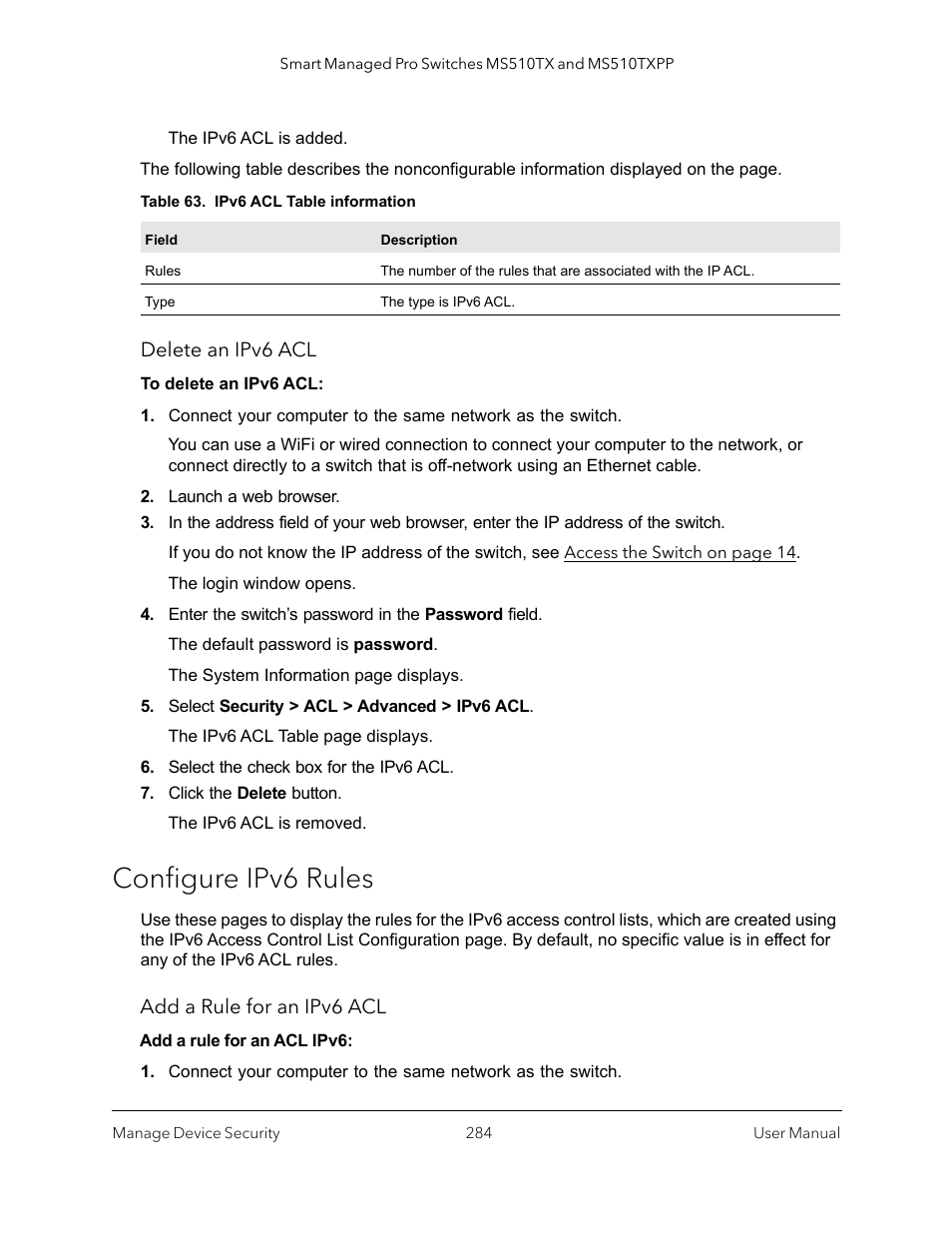 Configure ipv6 rules | NETGEAR MS510TXPP 8 Port Gigabit PoE Managed Switch User Manual | Page 284 / 355