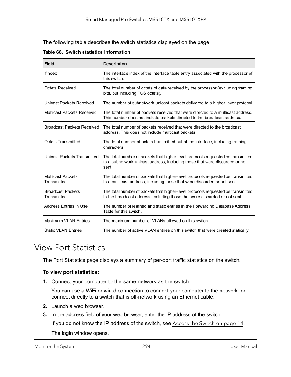 View port statistics | NETGEAR MS510TXPP 8 Port Gigabit PoE Managed Switch User Manual | Page 294 / 355