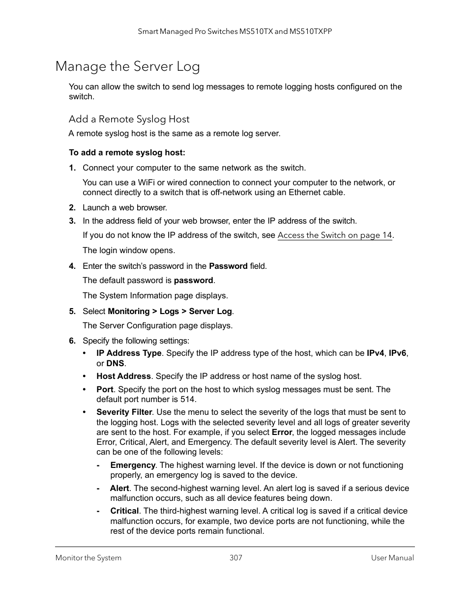 Manage the server log | NETGEAR MS510TXPP 8 Port Gigabit PoE Managed Switch User Manual | Page 307 / 355