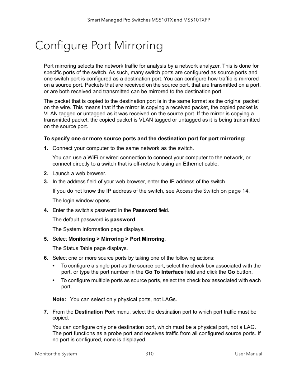 Configure port mirroring | NETGEAR MS510TXPP 8 Port Gigabit PoE Managed Switch User Manual | Page 310 / 355