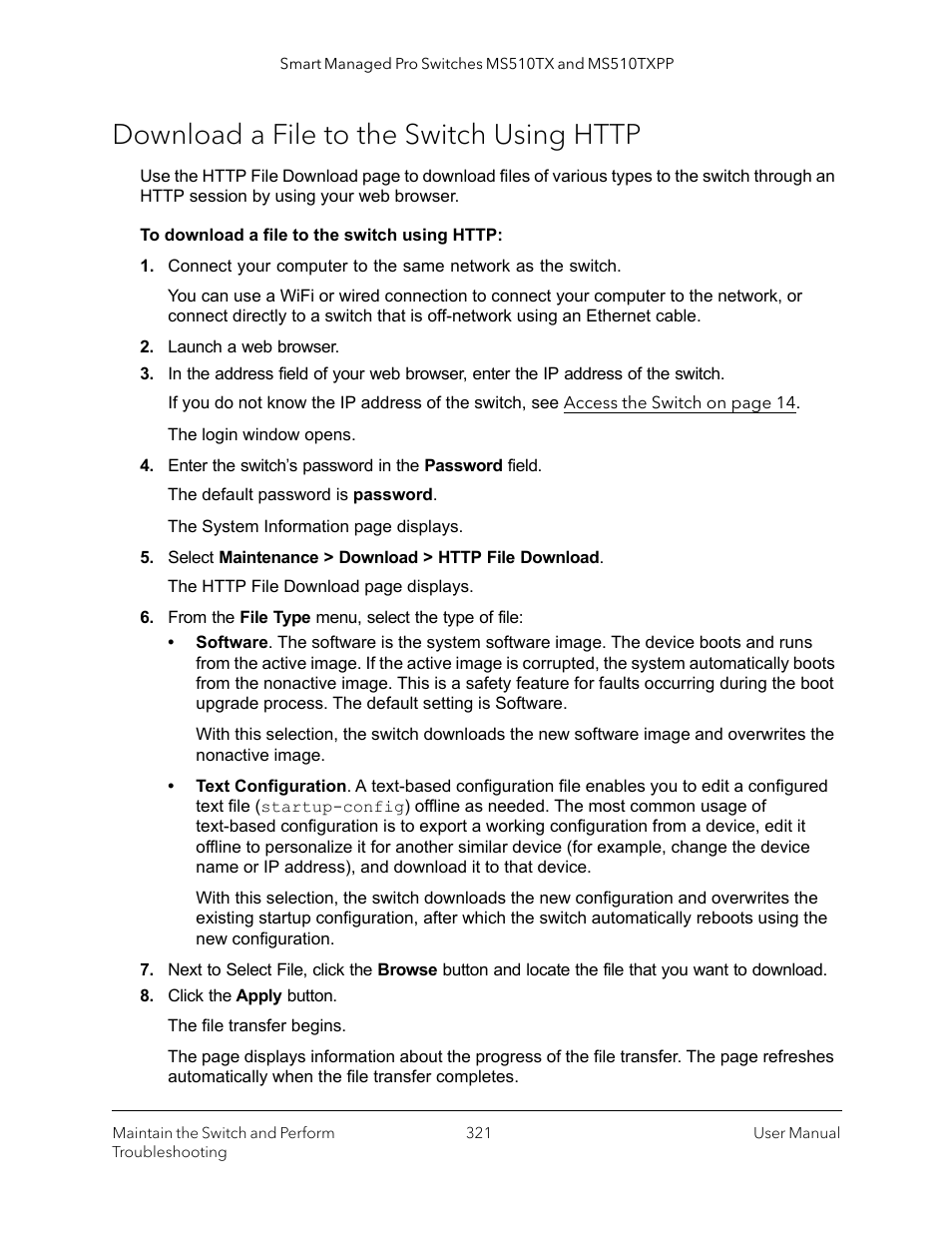 Download a file to the switch using http, For additional information | NETGEAR MS510TXPP 8 Port Gigabit PoE Managed Switch User Manual | Page 321 / 355