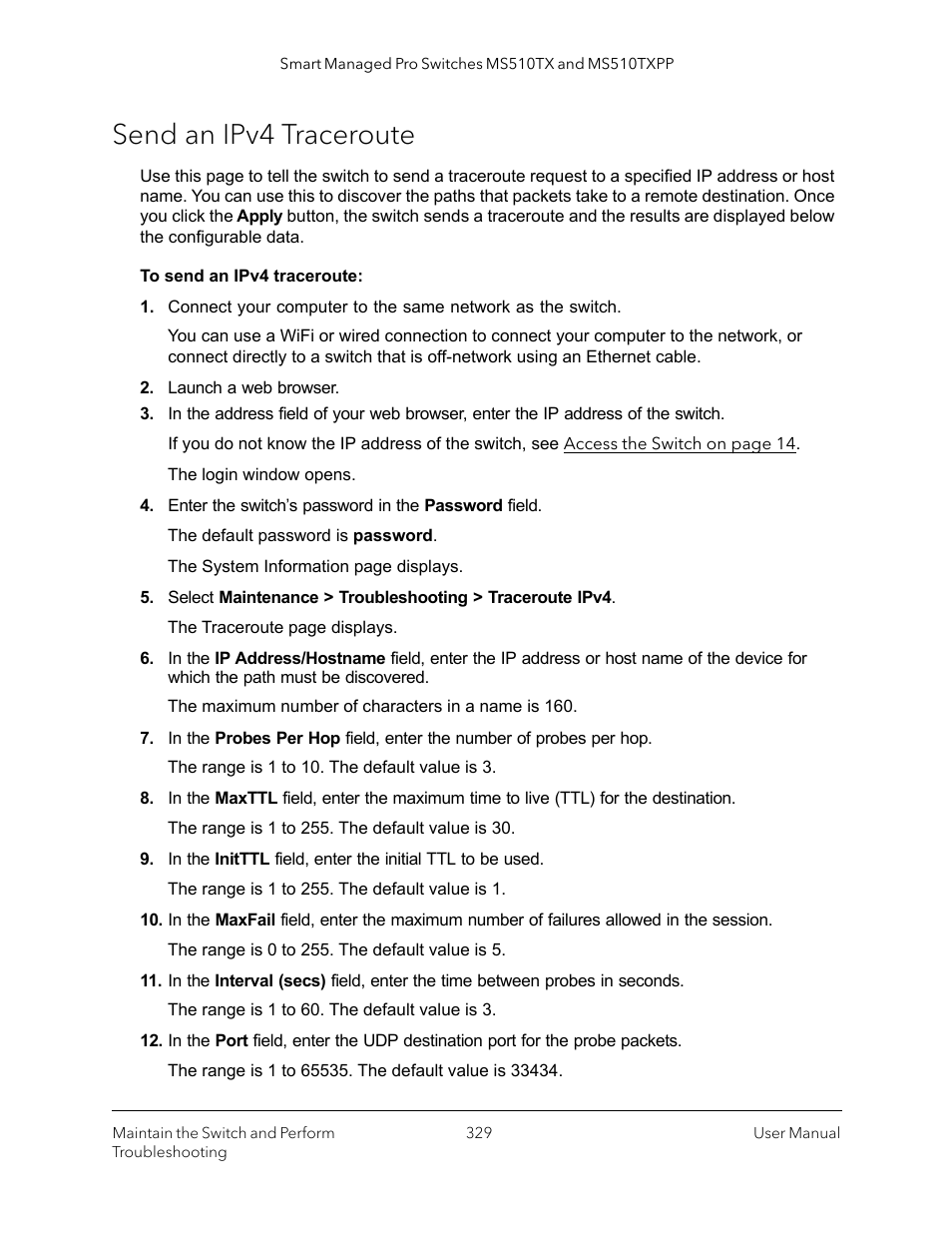 Send an ipv4 traceroute | NETGEAR MS510TXPP 8 Port Gigabit PoE Managed Switch User Manual | Page 329 / 355