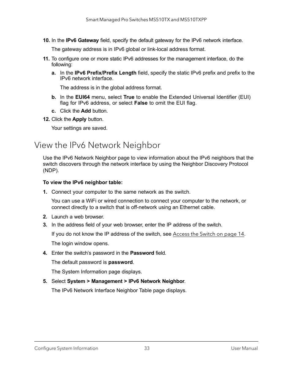 View the ipv6 network neighbor | NETGEAR MS510TXPP 8 Port Gigabit PoE Managed Switch User Manual | Page 33 / 355