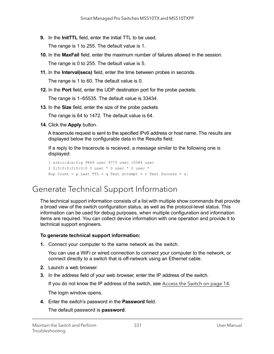 Generate technical support information | NETGEAR MS510TXPP 8 Port Gigabit PoE Managed Switch User Manual | Page 331 / 355