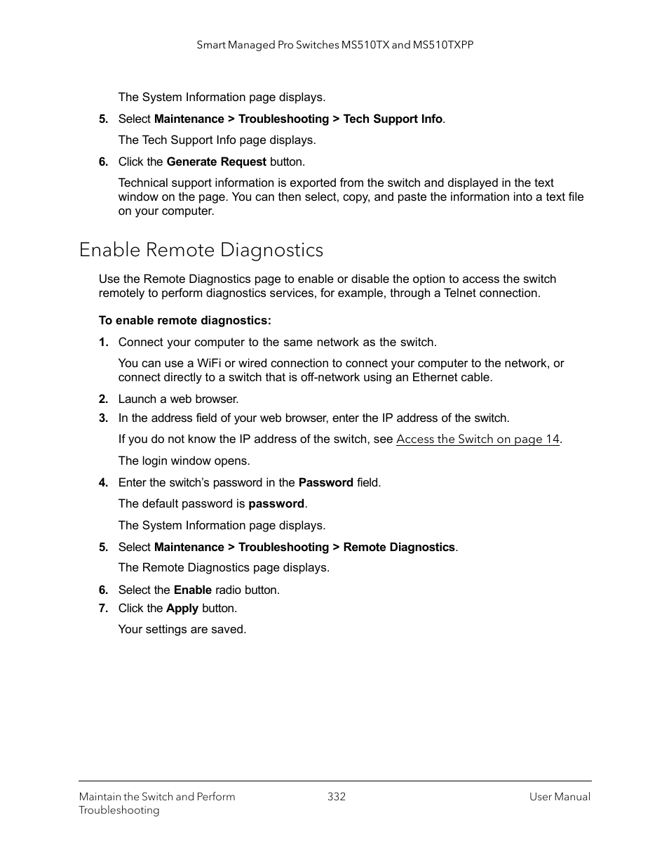 Enable remote diagnostics | NETGEAR MS510TXPP 8 Port Gigabit PoE Managed Switch User Manual | Page 332 / 355