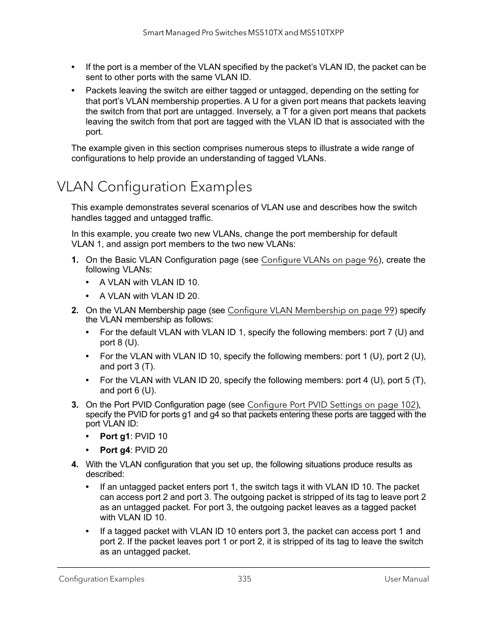 Vlan configuration examples | NETGEAR MS510TXPP 8 Port Gigabit PoE Managed Switch User Manual | Page 335 / 355