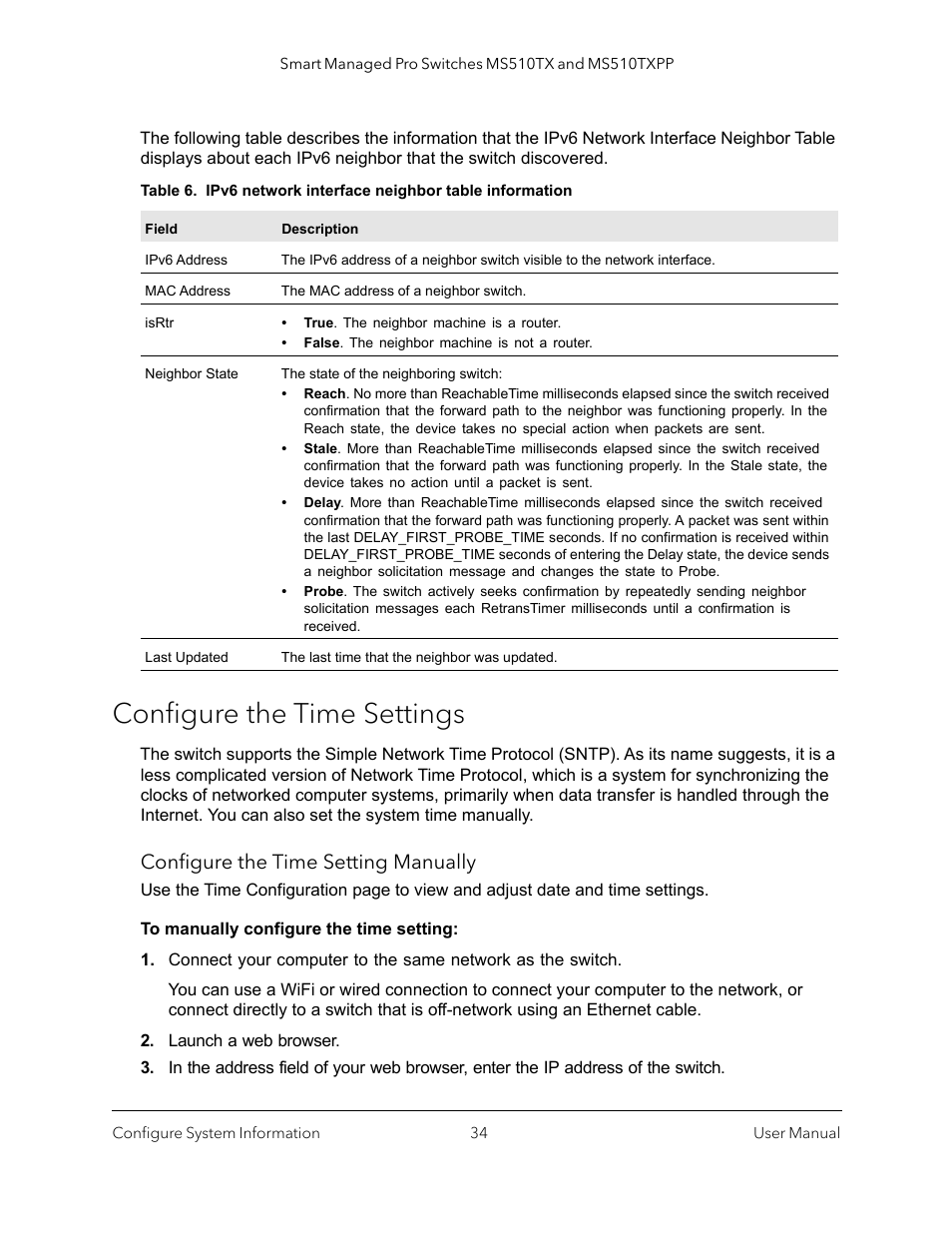 Configure the time settings, Configure the time setting manually | NETGEAR MS510TXPP 8 Port Gigabit PoE Managed Switch User Manual | Page 34 / 355