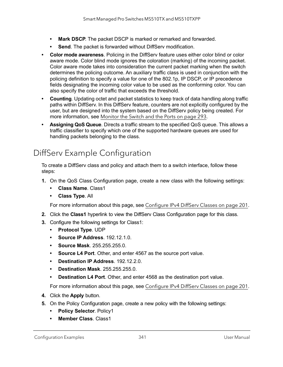 Diffserv example configuration | NETGEAR MS510TXPP 8 Port Gigabit PoE Managed Switch User Manual | Page 341 / 355