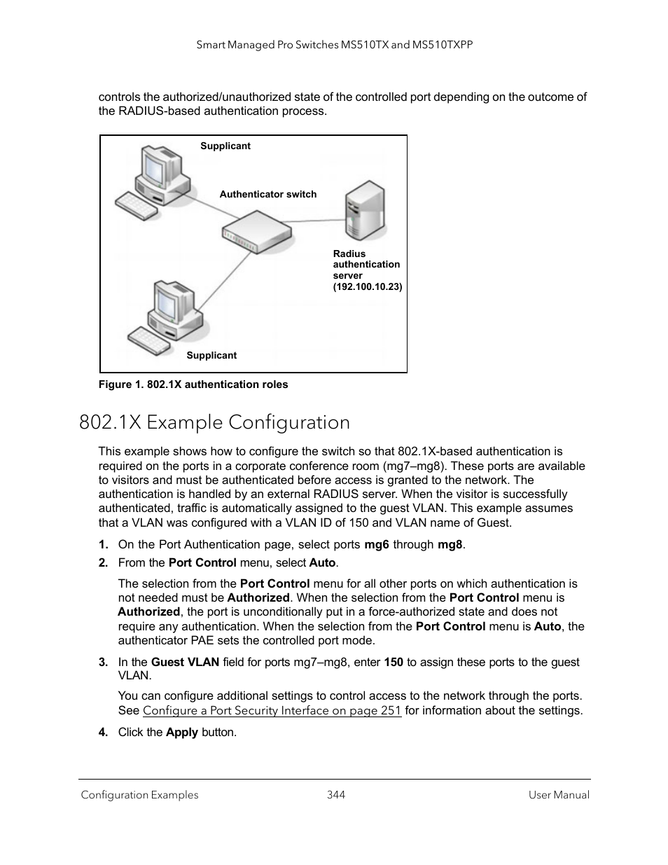 1x example configuration | NETGEAR MS510TXPP 8 Port Gigabit PoE Managed Switch User Manual | Page 344 / 355