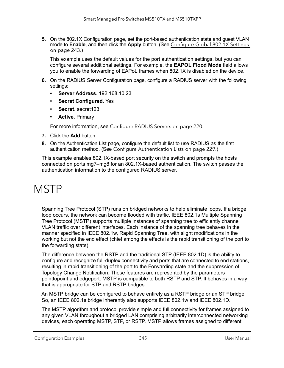 Mstp | NETGEAR MS510TXPP 8 Port Gigabit PoE Managed Switch User Manual | Page 345 / 355