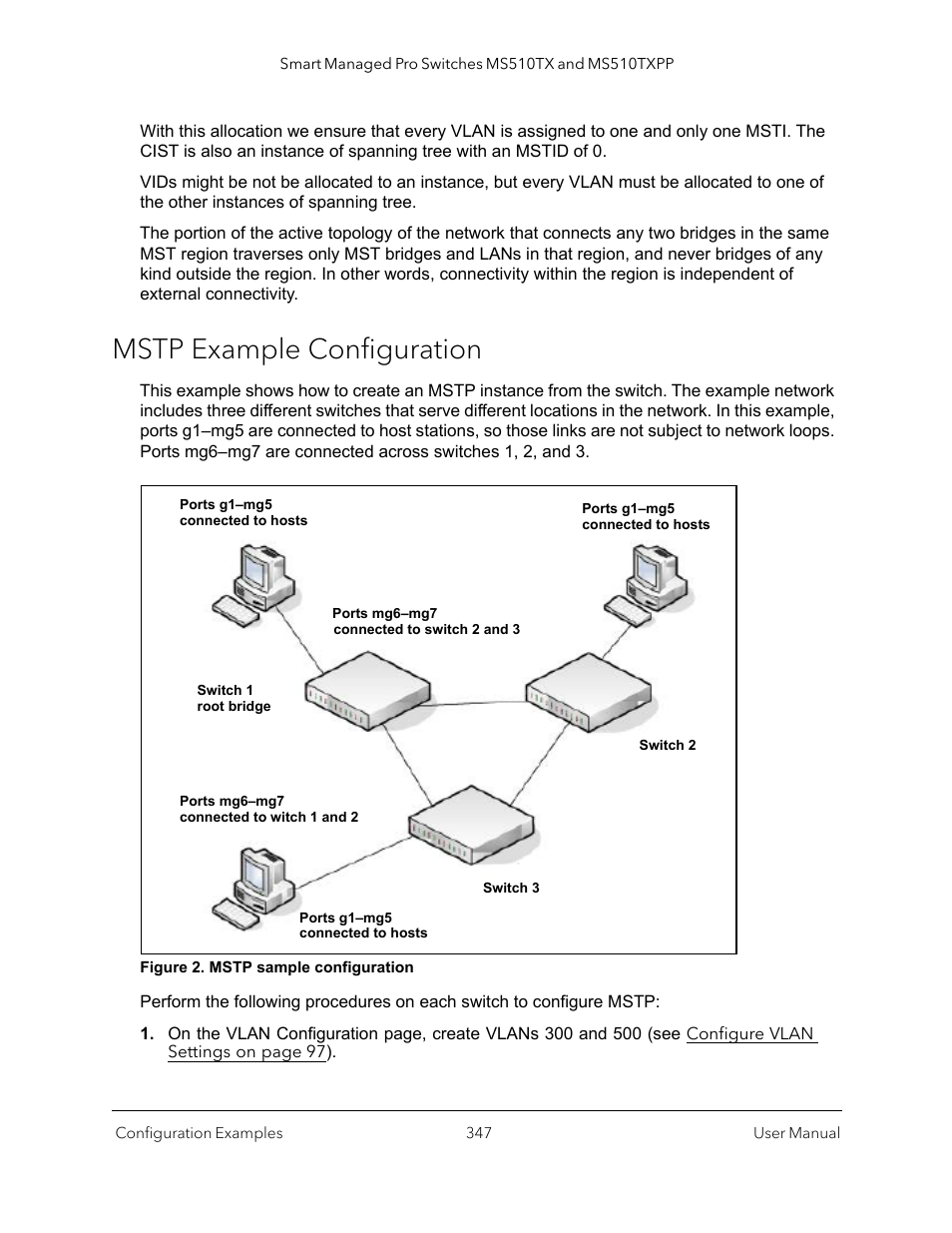 Mstp example configuration | NETGEAR MS510TXPP 8 Port Gigabit PoE Managed Switch User Manual | Page 347 / 355