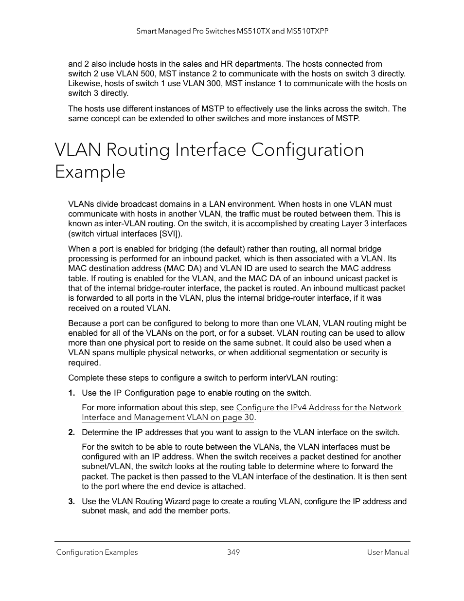 Vlan routing interface configuration example | NETGEAR MS510TXPP 8 Port Gigabit PoE Managed Switch User Manual | Page 349 / 355