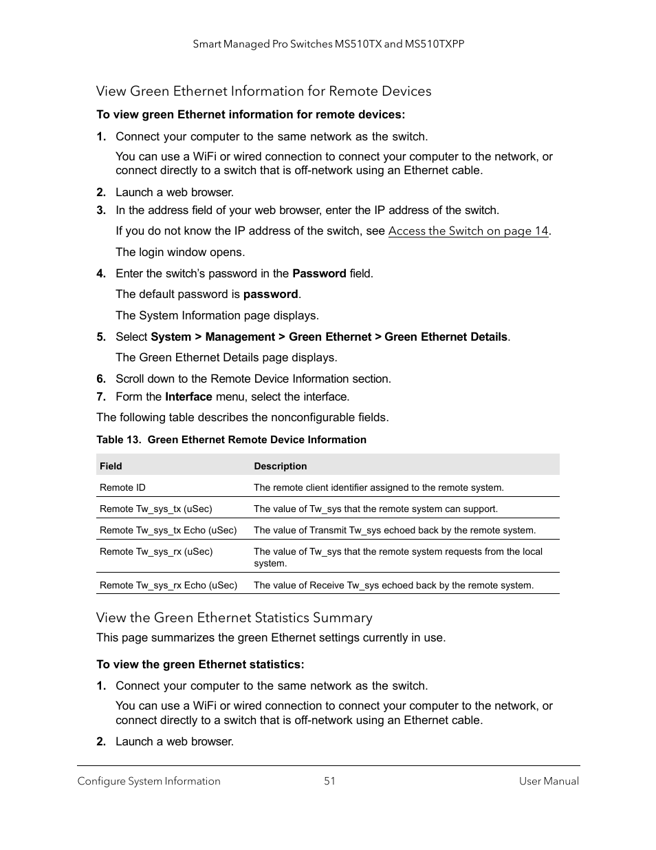 View green ethernet information for remote devices, View the green ethernet statistics summary | NETGEAR MS510TXPP 8 Port Gigabit PoE Managed Switch User Manual | Page 51 / 355