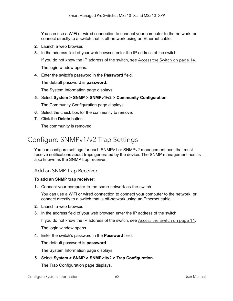 Configure snmpv1/v2 trap settings | NETGEAR MS510TXPP 8 Port Gigabit PoE Managed Switch User Manual | Page 62 / 355