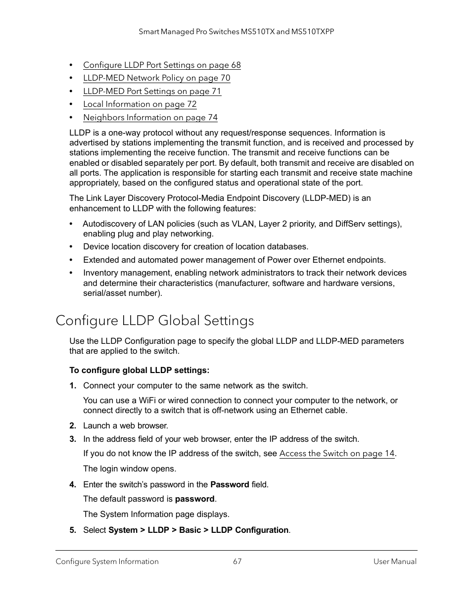 Configure lldp global settings | NETGEAR MS510TXPP 8 Port Gigabit PoE Managed Switch User Manual | Page 67 / 355