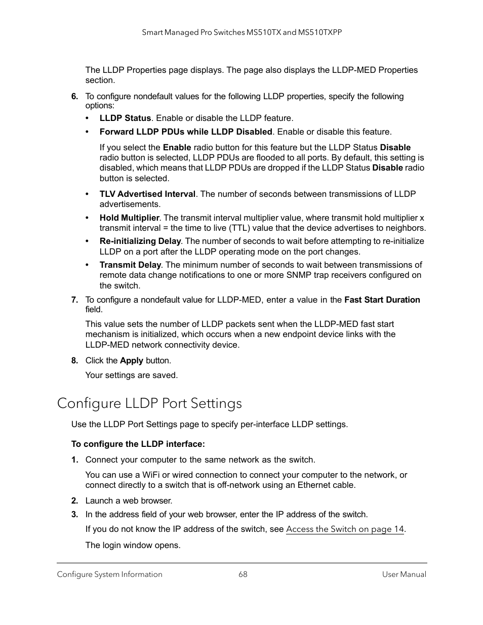 Configure lldp port settings | NETGEAR MS510TXPP 8 Port Gigabit PoE Managed Switch User Manual | Page 68 / 355