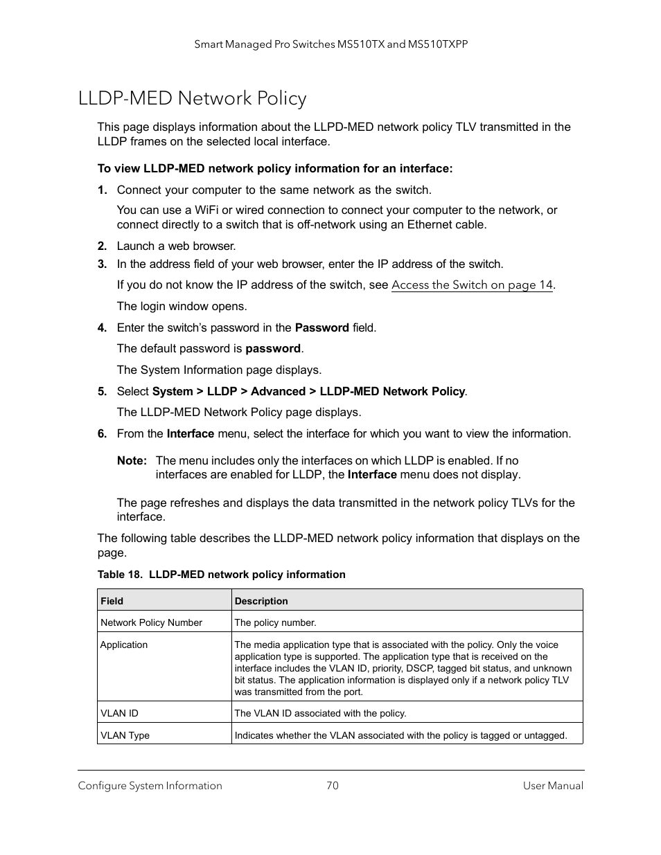 Lldp-med network policy | NETGEAR MS510TXPP 8 Port Gigabit PoE Managed Switch User Manual | Page 70 / 355