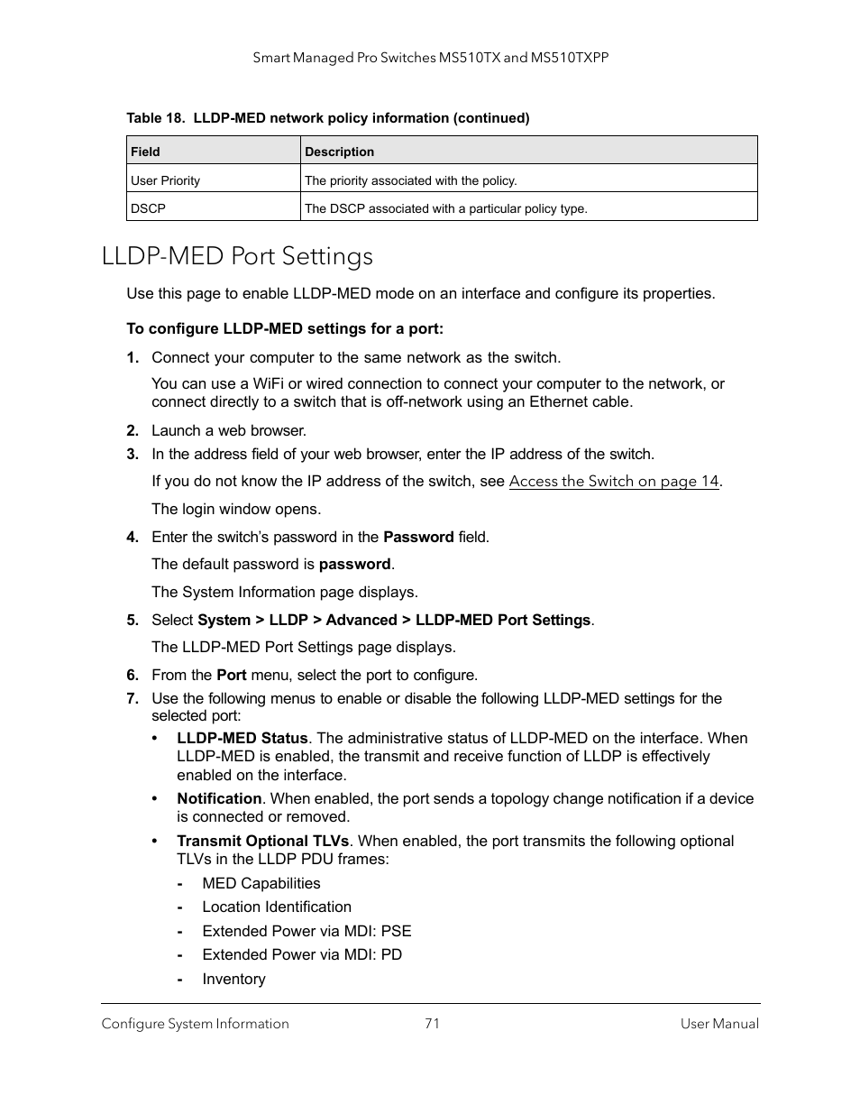 Lldp-med port settings | NETGEAR MS510TXPP 8 Port Gigabit PoE Managed Switch User Manual | Page 71 / 355