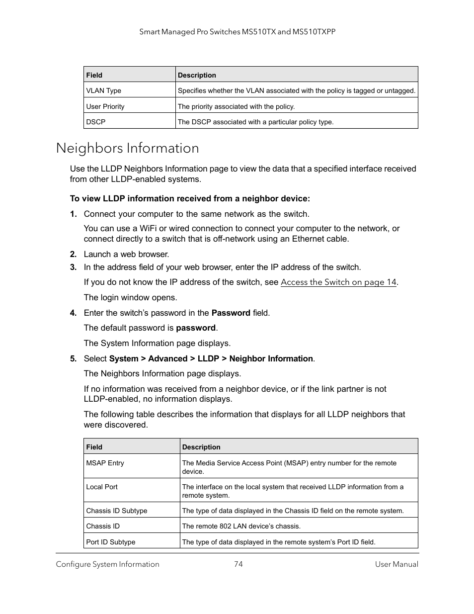 Neighbors information | NETGEAR MS510TXPP 8 Port Gigabit PoE Managed Switch User Manual | Page 74 / 355