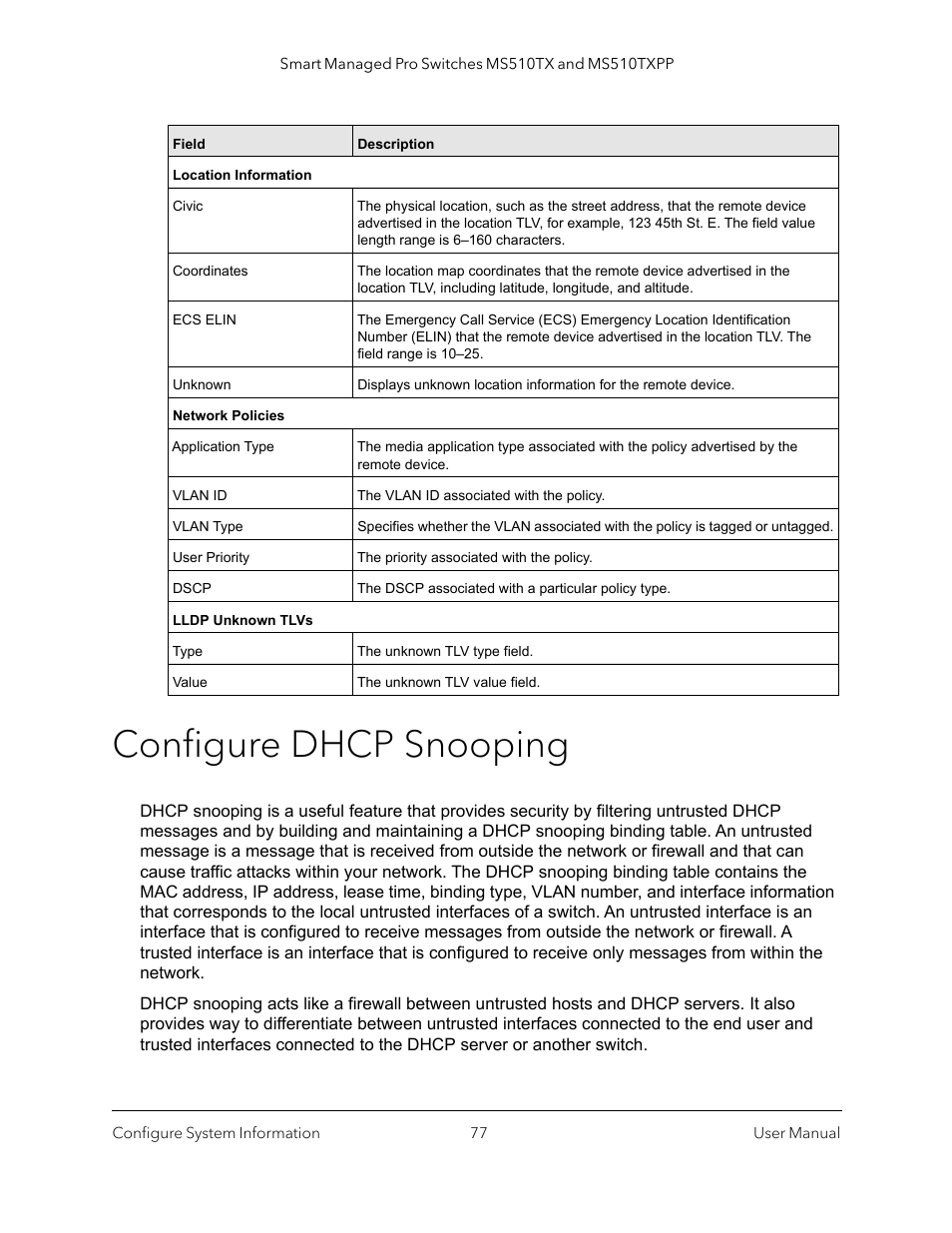 Configure dhcp snooping | NETGEAR MS510TXPP 8 Port Gigabit PoE Managed Switch User Manual | Page 77 / 355