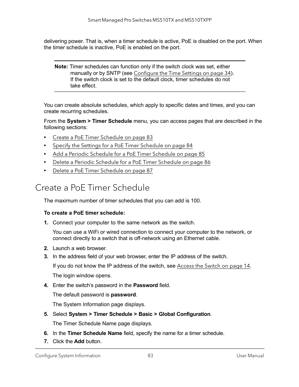 Create a poe timer schedule | NETGEAR MS510TXPP 8 Port Gigabit PoE Managed Switch User Manual | Page 83 / 355