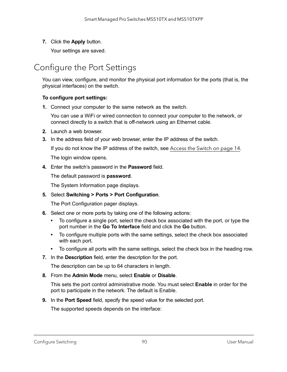 Configure the port settings | NETGEAR MS510TXPP 8 Port Gigabit PoE Managed Switch User Manual | Page 90 / 355