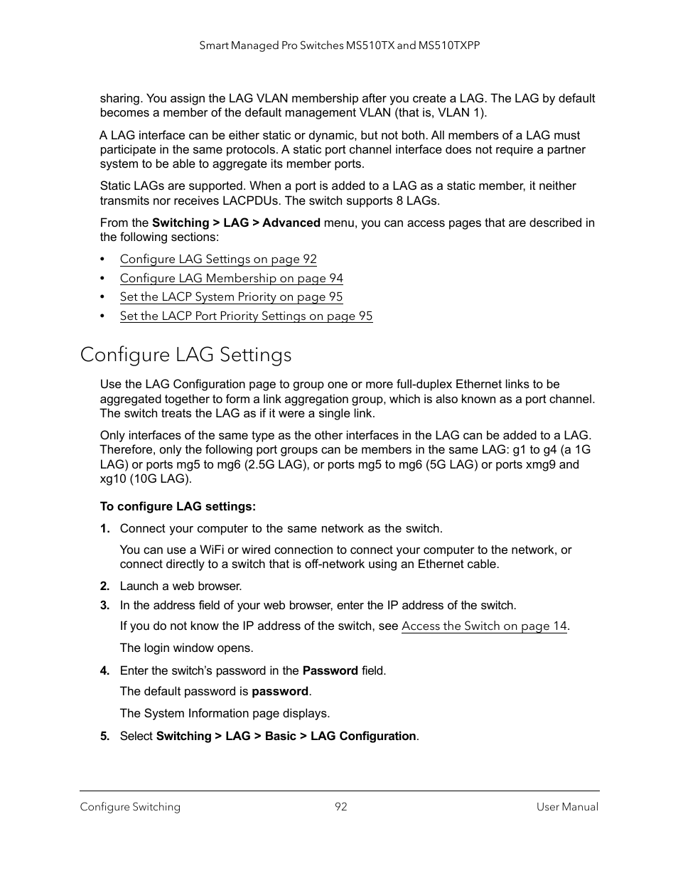 Configure lag settings | NETGEAR MS510TXPP 8 Port Gigabit PoE Managed Switch User Manual | Page 92 / 355