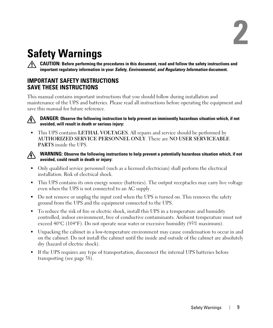 Safety warnings | Dell 5600R OL HV-US User Manual | Page 9 / 72