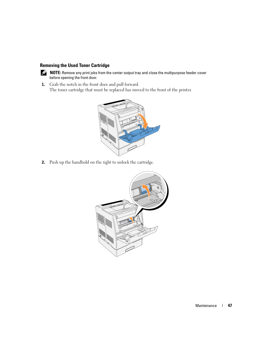 Removing the used toner cartridge | Dell 3100cn User Manual | Page 47 / 90