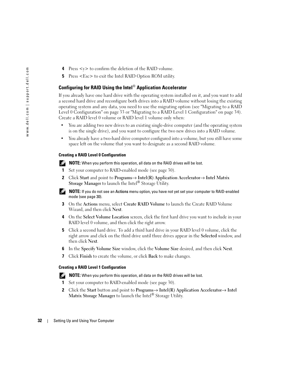 Configuring for raid using the intel | Dell Dimension 9150 User Manual | Page 32 / 148