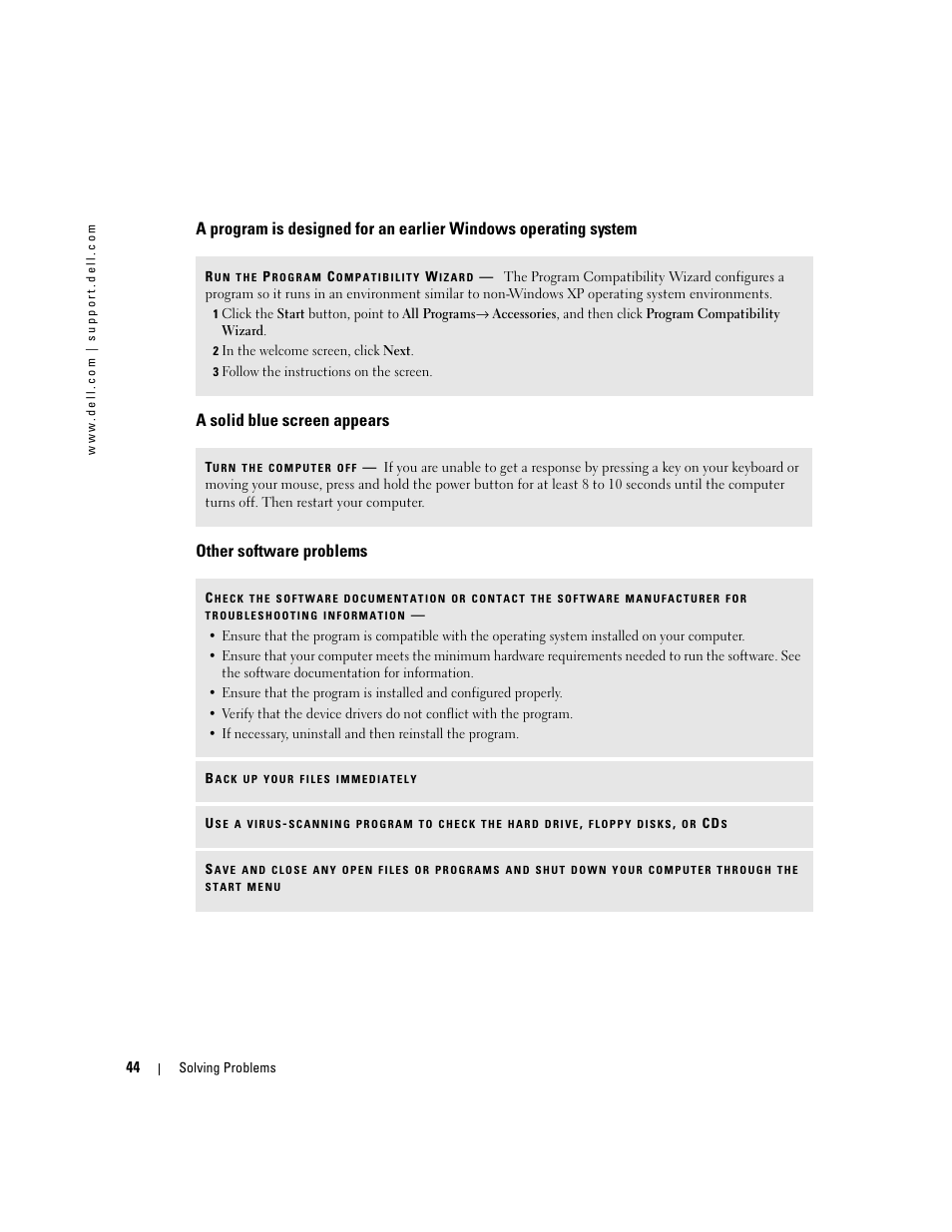 A solid blue screen appears, Other software problems | Dell Dimension 9150 User Manual | Page 44 / 148