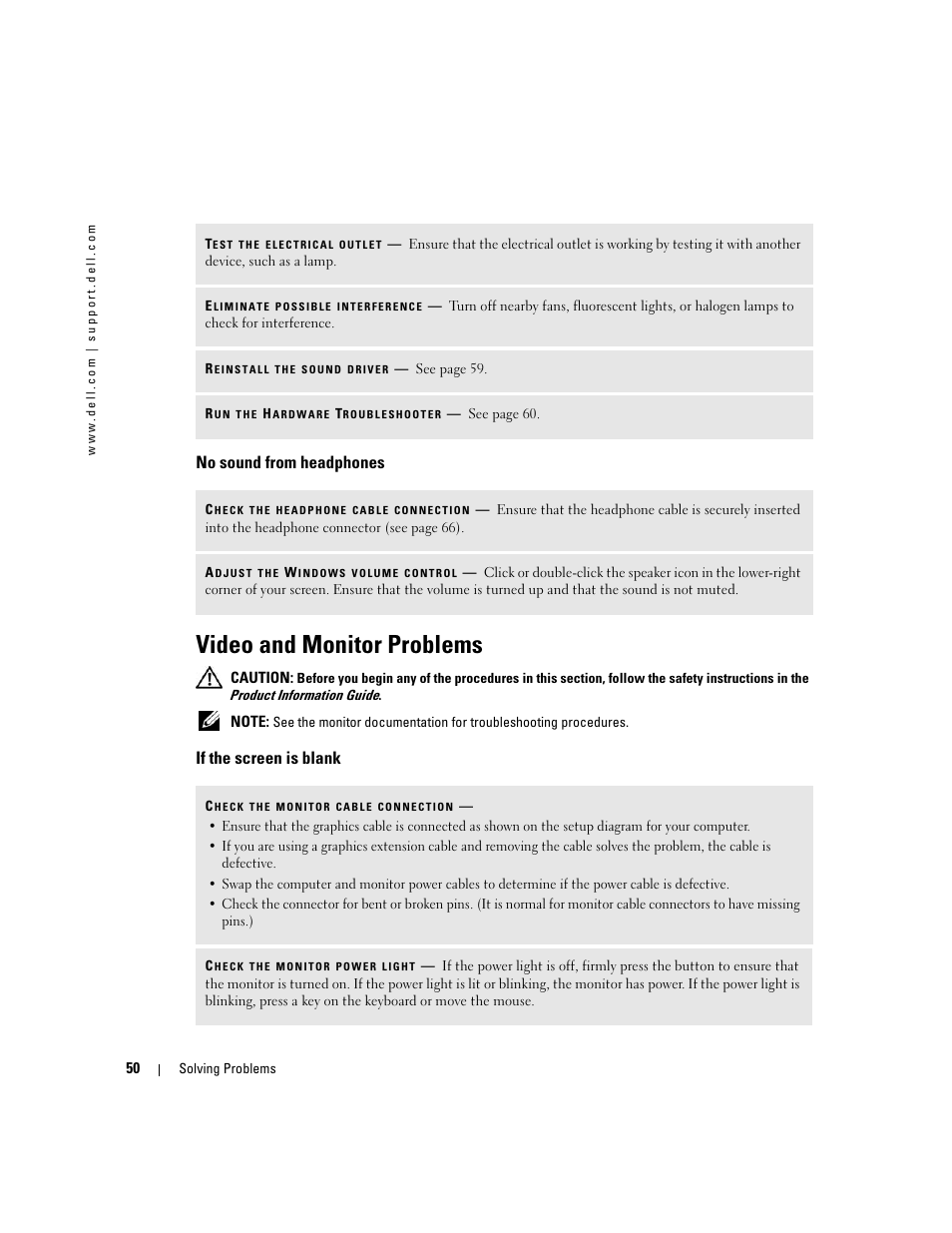 No sound from headphones, Video and monitor problems, If the screen is blank | Dell Dimension 9150 User Manual | Page 50 / 148