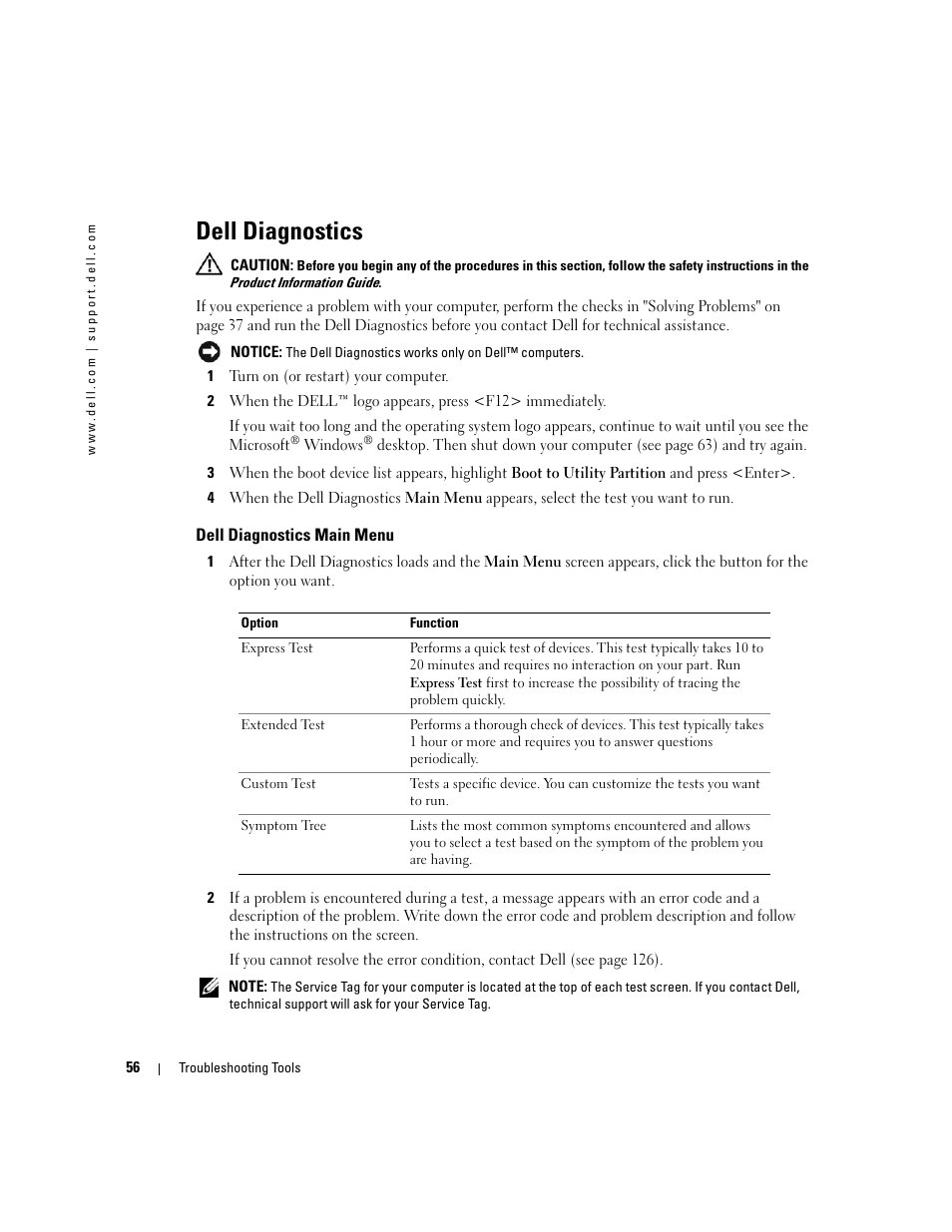 Dell diagnostics, Dell diagnostics main menu, See "dell diagnostics | Dell Dimension 9150 User Manual | Page 56 / 148