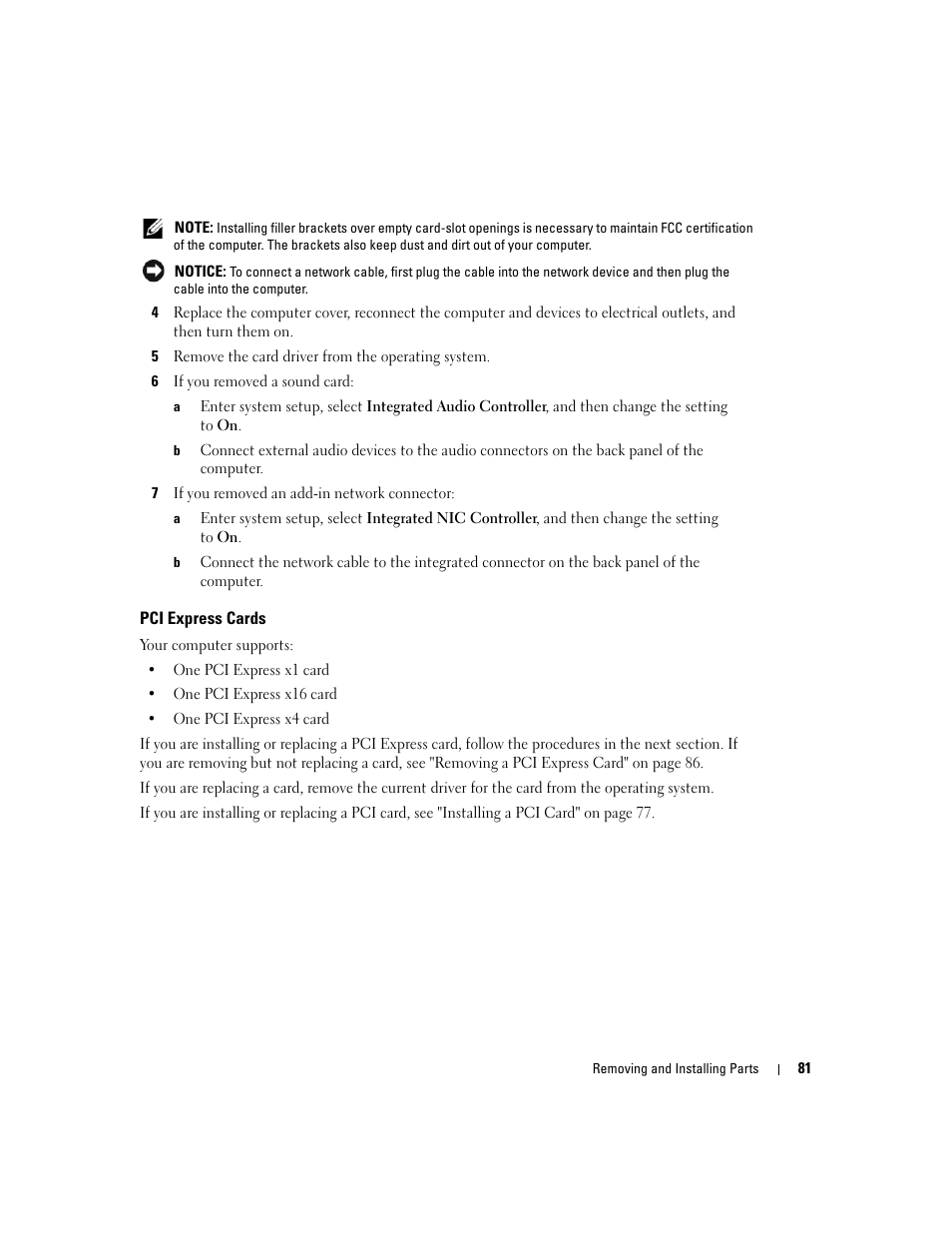 Pci express cards | Dell Dimension 9150 User Manual | Page 81 / 148