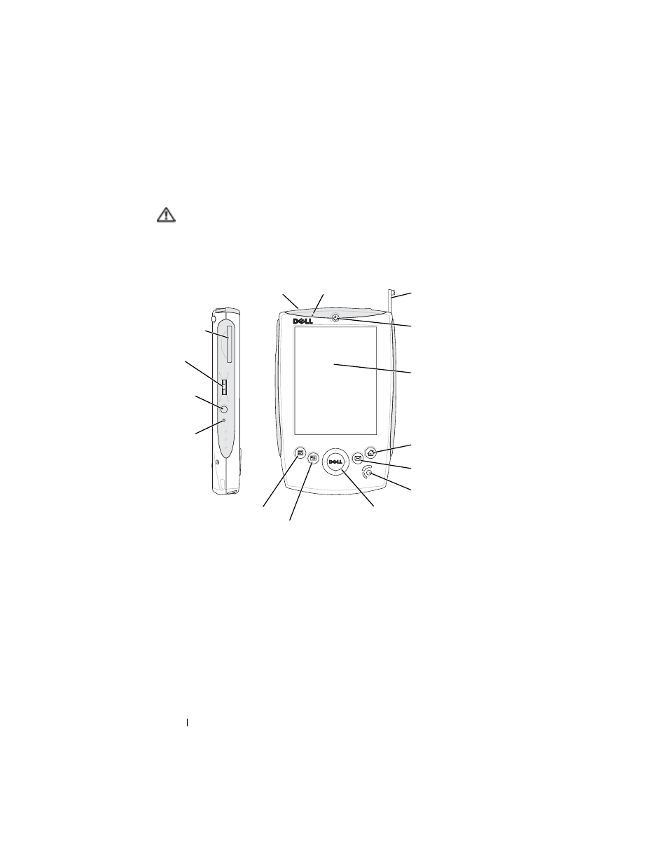 Front, side, and back views, Front and side views | Dell Axim X5 HC01U User Manual | Page 12 / 170