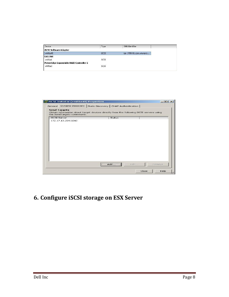 Configure iscsi storage on esx server | Dell ESX MD3000I User Manual | Page 8 / 10