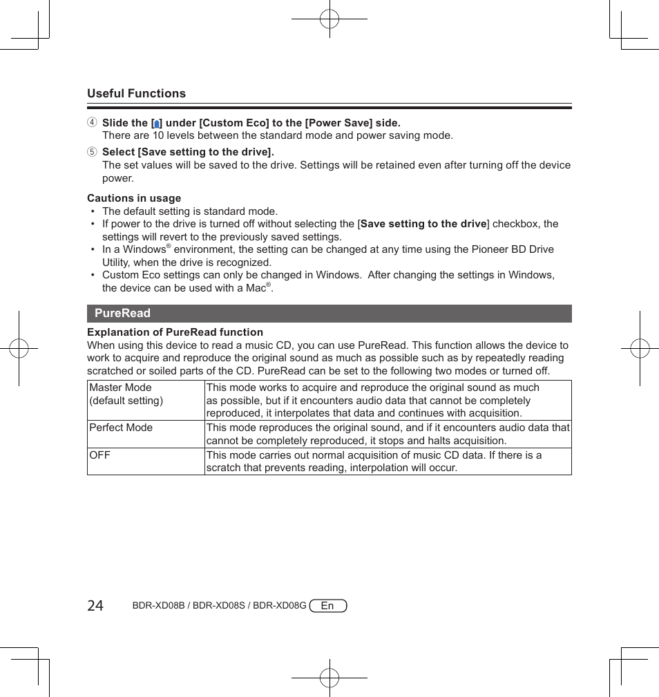 Pioneer BDR-XD08S Portable USB 3.2 Gen 1 Clamshell Optical Drive (Snow White Silver) User Manual | Page 24 / 68
