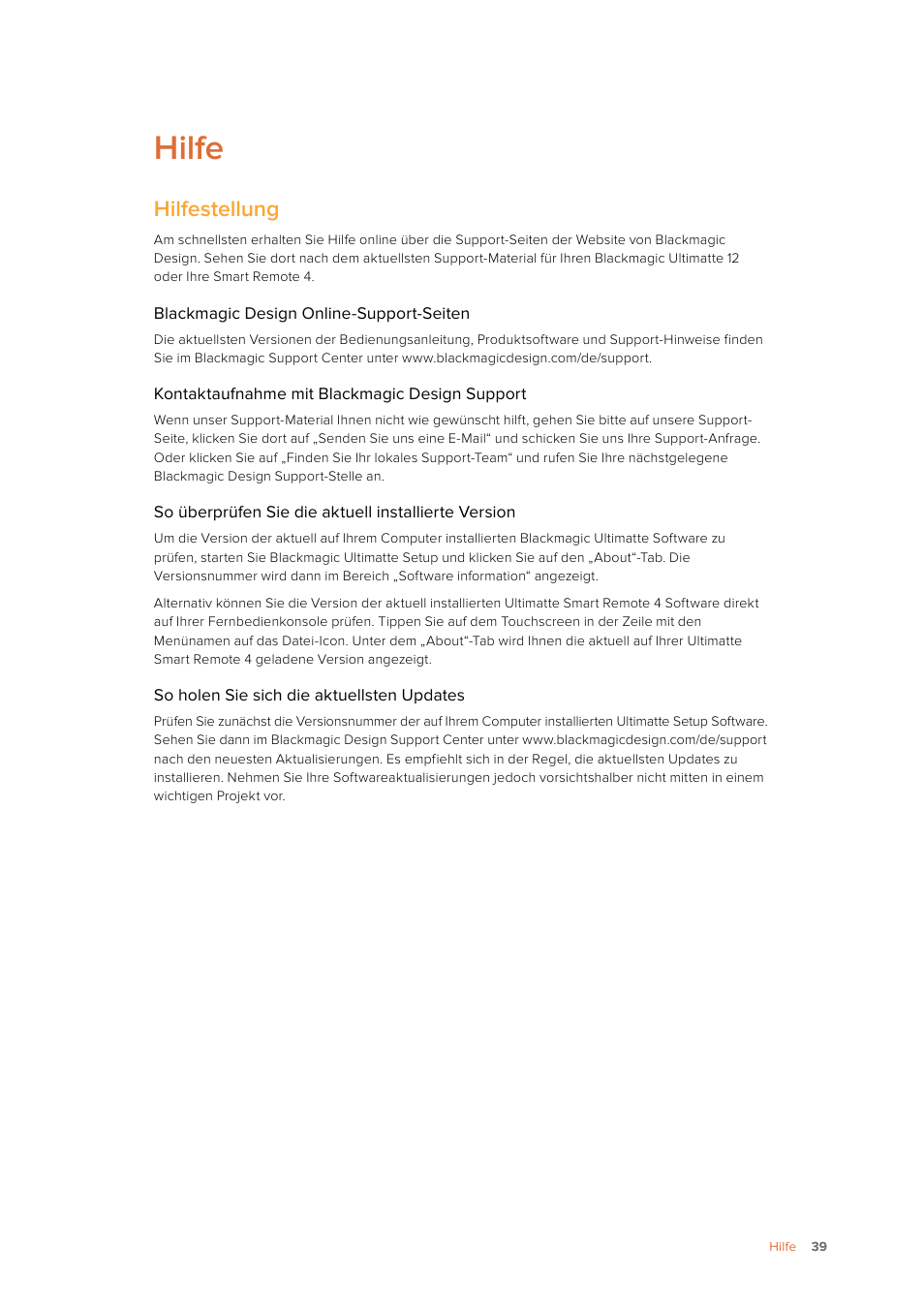 Hilfe, Hilfestellung | Blackmagic Design Ultimatte SmRemote 4 User Manual | Page 39 / 111