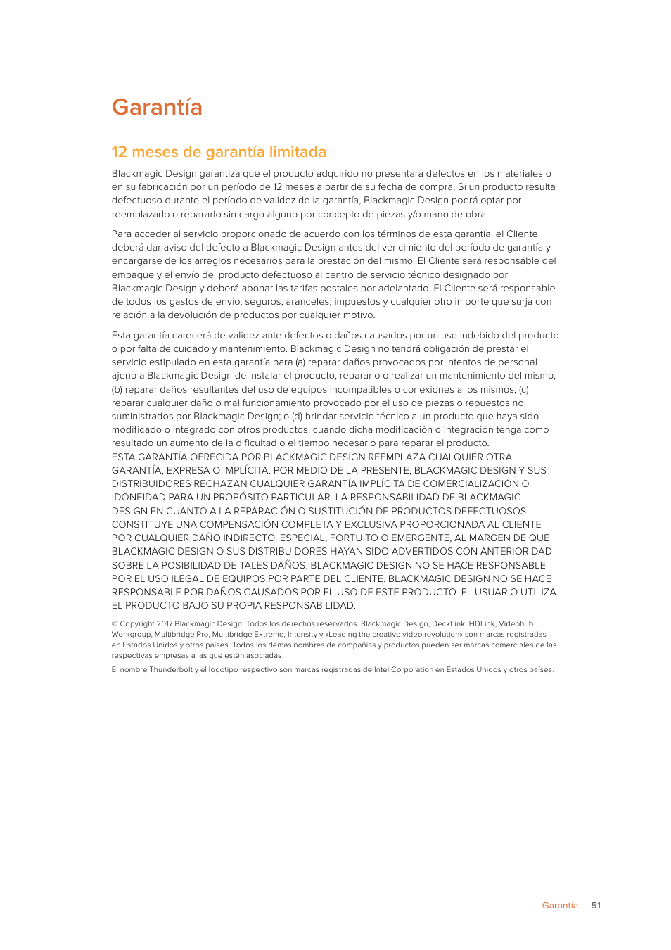 Garantía, 12 meses de garantía limitada | Blackmagic Design Ultimatte SmRemote 4 User Manual | Page 51 / 111